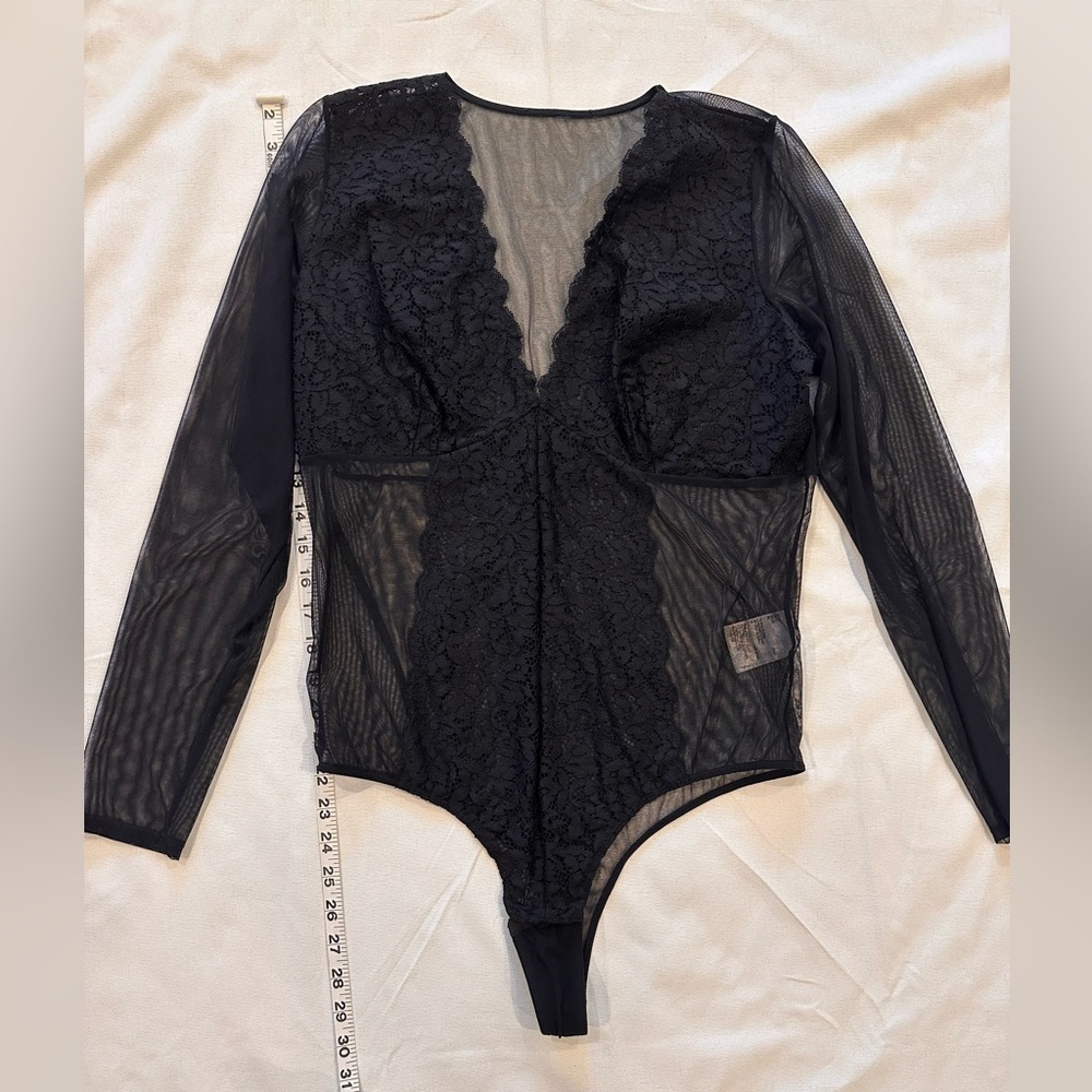 Black Lace & Mesh Long-Sleeve Bodysuit